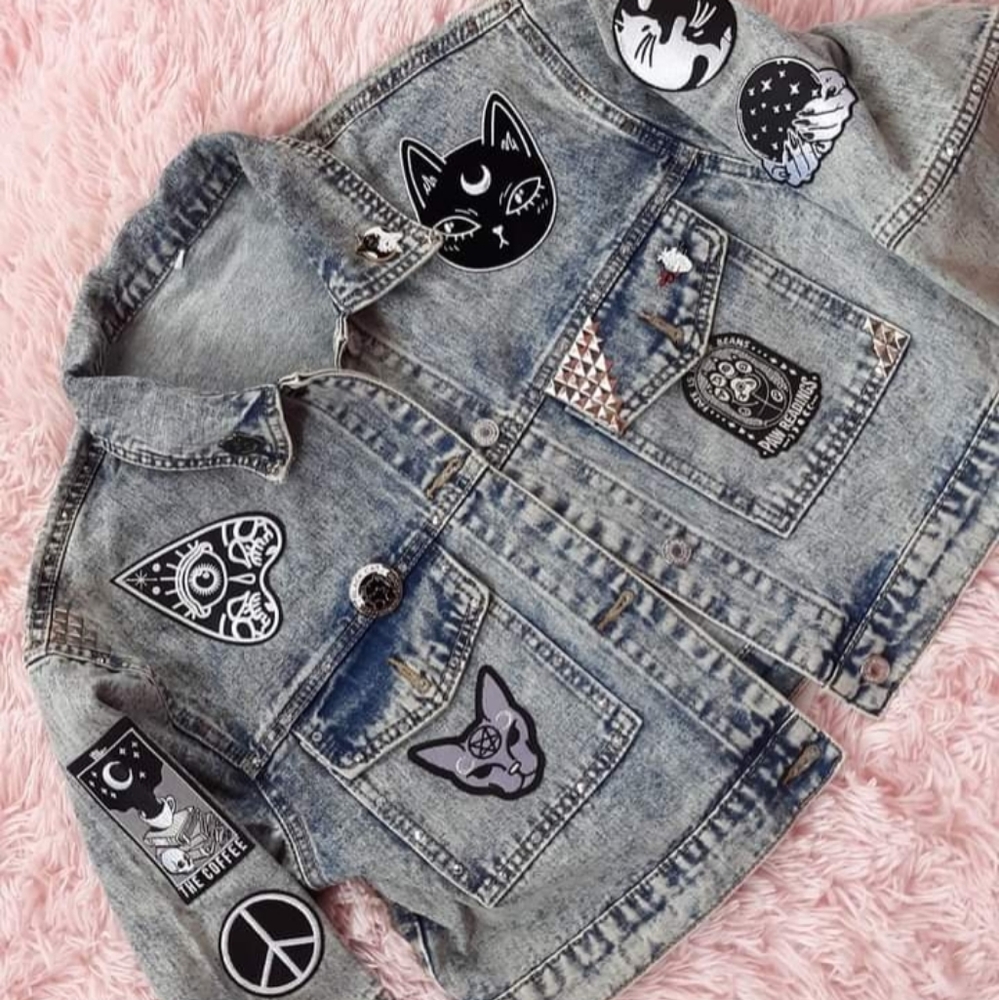 SOLD @MARKET!  Lucipurr pt 2! Custom witchy kitty denim jacket! - Picture 9 of 15